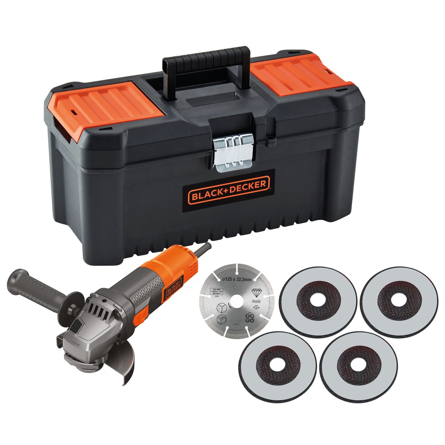 BLACK+DECKER beg220ka5-qs 900w 125mm haakse slijper met accessoires (oranje zwart)