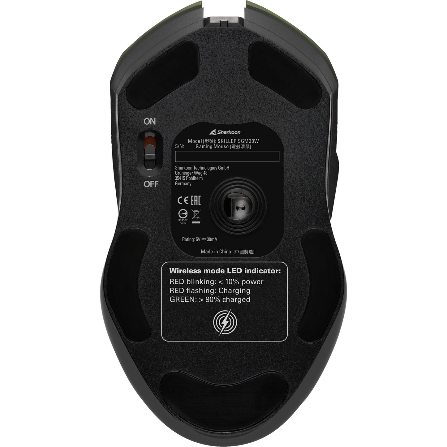 Sharkoon skiller sgm30w gaming muis (zwart, 600 - 6000 dpi, rgb, 2.4 ghz usb)
