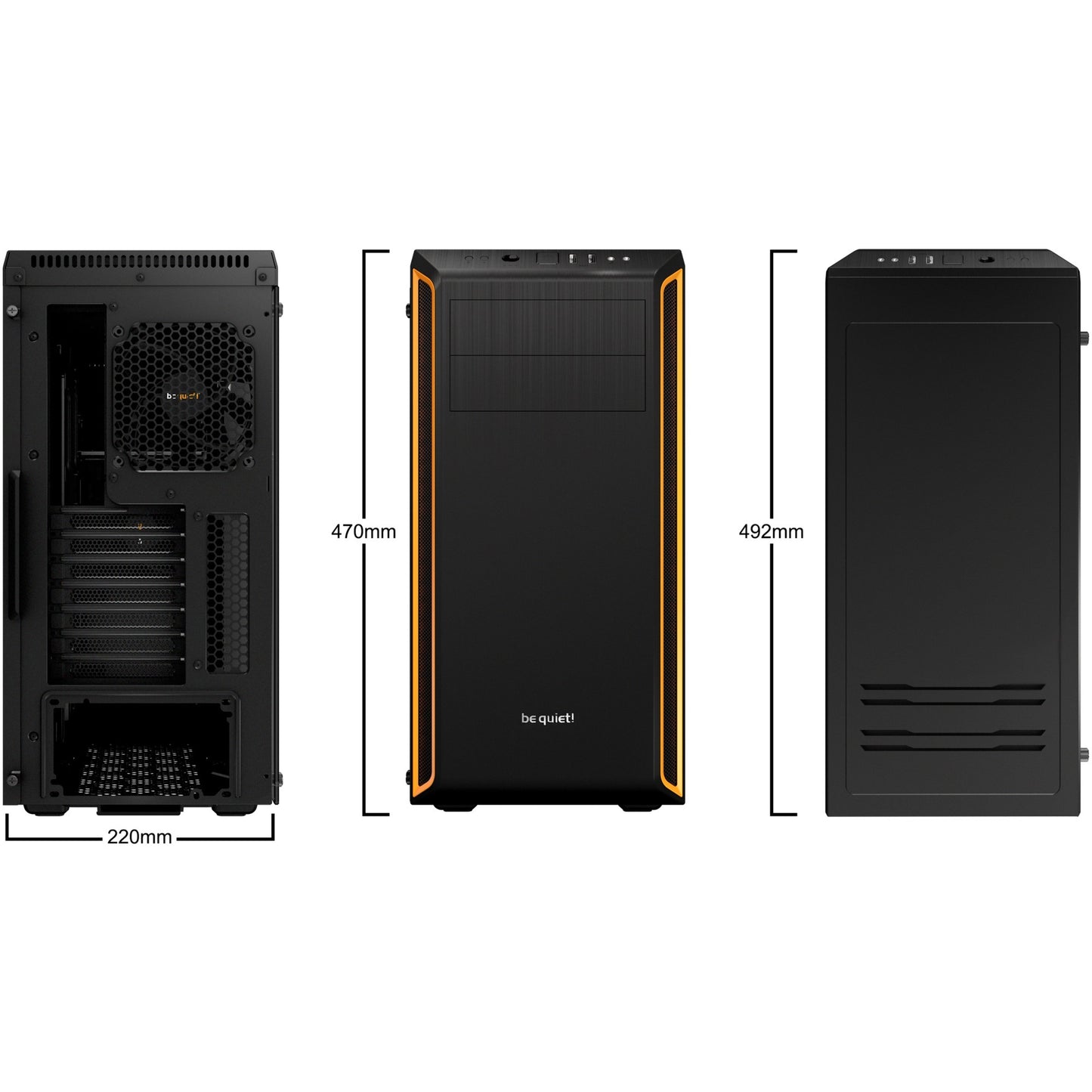 Be Quiet! pure base 600 window midi tower behuizing (zwart oranje | 2x usb-a | tempered glass)