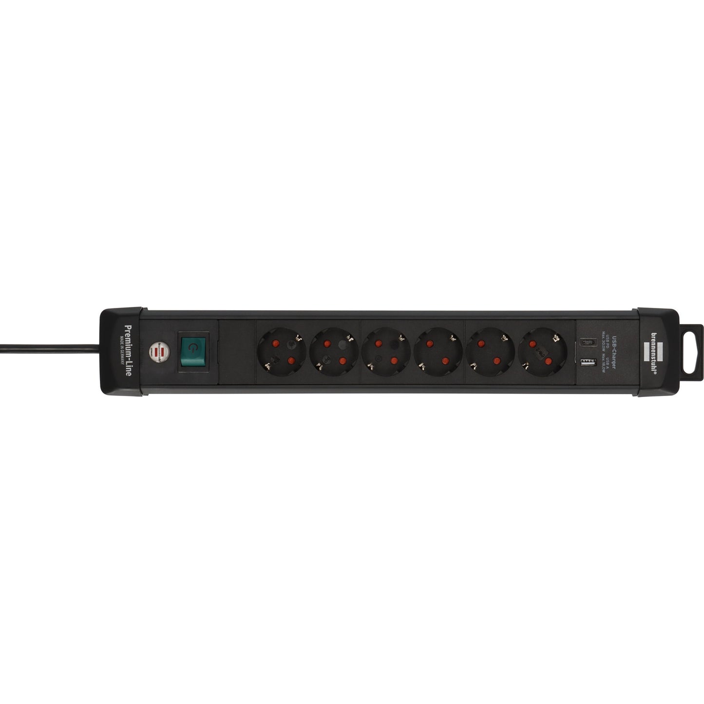Brennenstuhl premium-line stekkerdoos 6-voudig met usb c pd 30w en usb a 18w stekkerdoos (zwart, 1x usb-a, 1x usb-c)