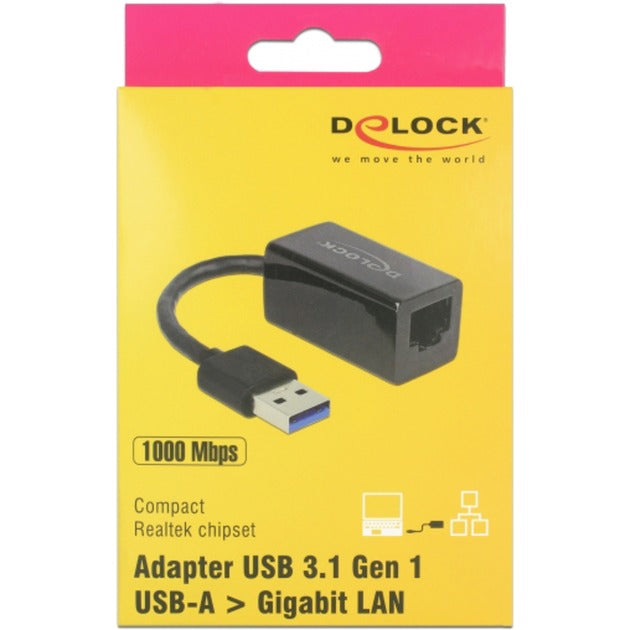 DeLOCK superspeed usb-a (usb 3.1 gen 1) male > gigabit lan 10 100 1000 mbps compact adapter (zwart, 12,7 centimeter)