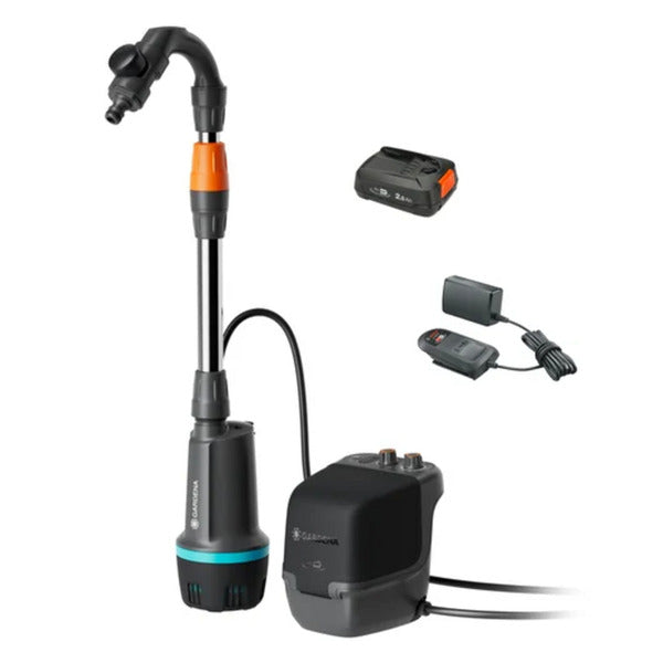 GARDENA accu regentonpomp 2400 comfortautomatic 18v p4a gebruiksklare set incl. accu en oplader (donkergrijs zwart, 14605-20 | pomp | accu | oplader | buis en aansluiting)