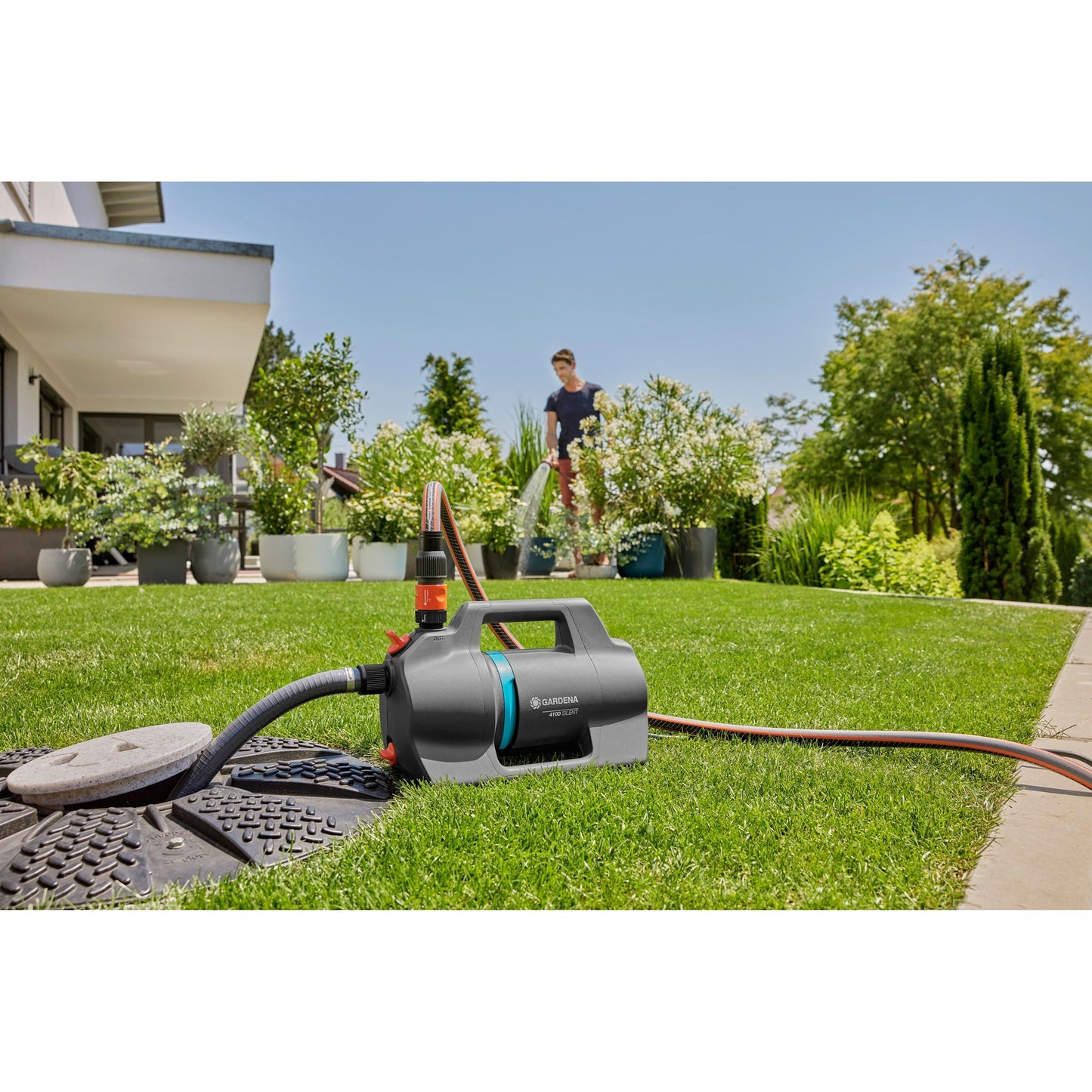 GARDENA besproeiingspomp 4100 silent (donkergrijs turquoise, 550 watt)