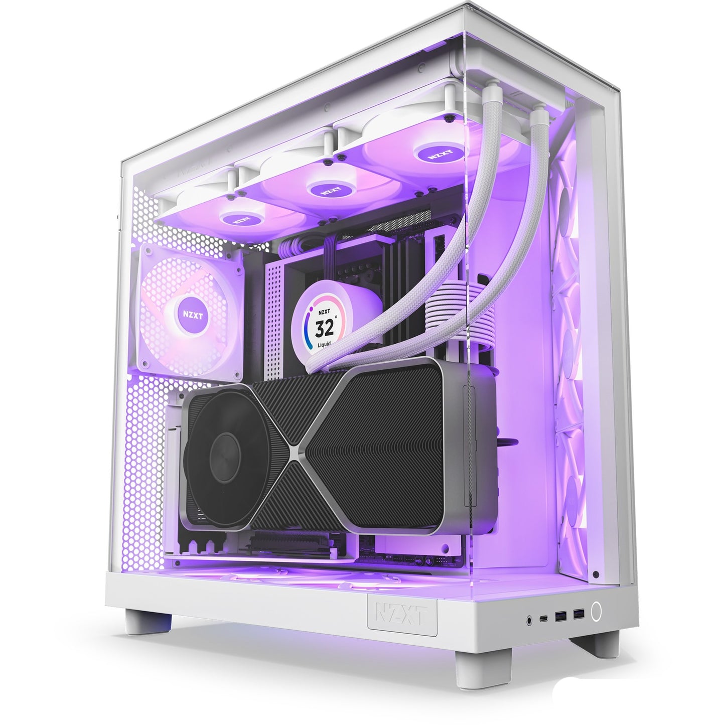 NZXT h6 flow rgb midi tower behuizing (wit | 2x usb-a | 1x usb-c | rgb | tempered glass)