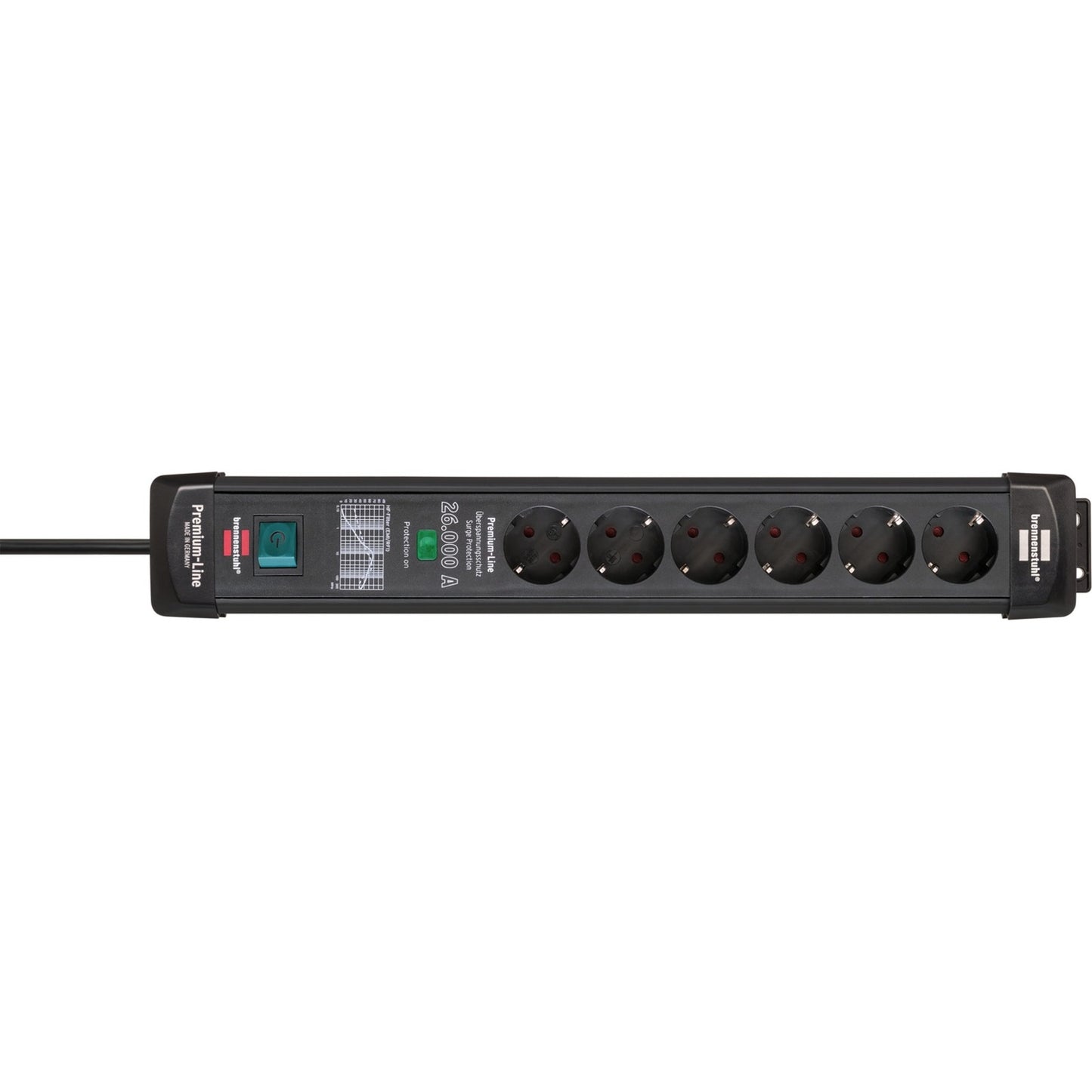 Brennenstuhl premium-line stekkerdoos 6-voudig stekkerdoos (zwart, 1,8 meter, 26.000a overspanningsbeveiliging)