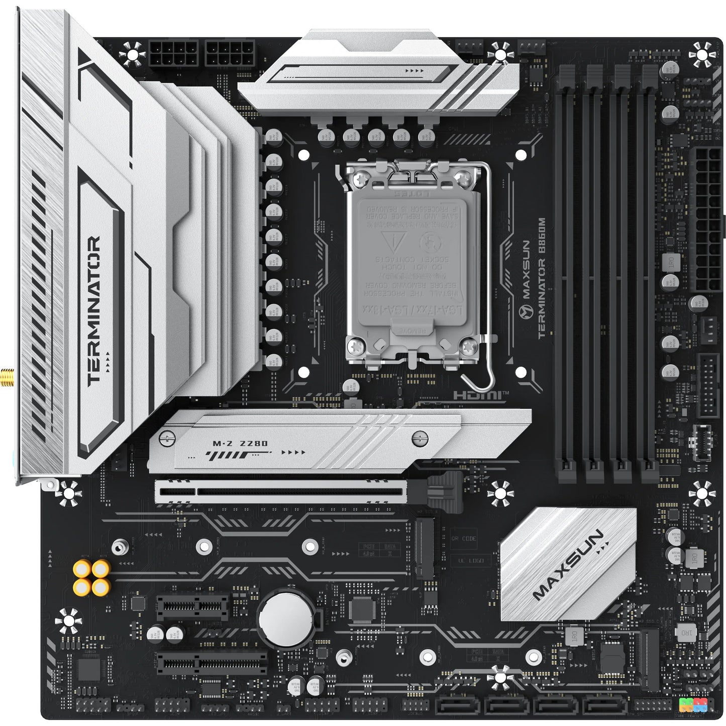 MAXSUN ms-terminator b860m wifi socket 1851 moederbord (zwart, raid, 2.5 gb-lan, wlan, bt, sound, µatx)