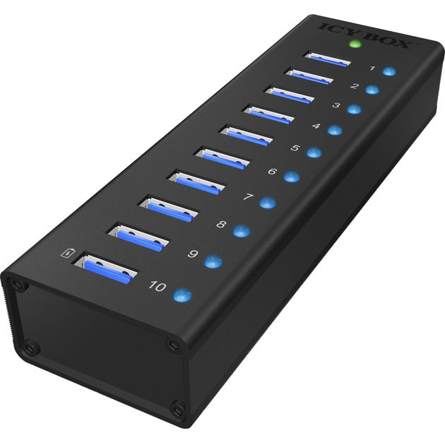 ICY BOX ib-ac6110 usb-hub (zwart, 10x usb 3.0 poorten)