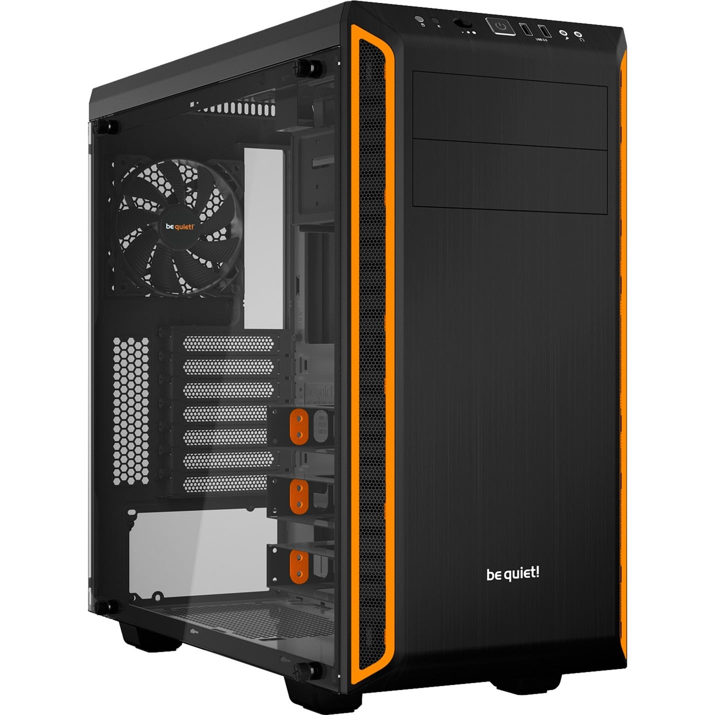 Be Quiet! pure base 600 window midi tower behuizing (zwart oranje | 2x usb-a | tempered glass)