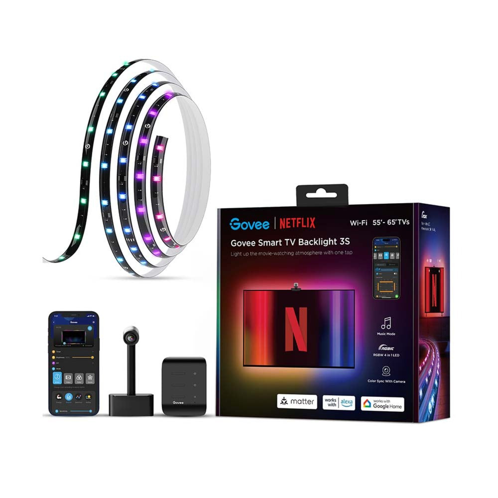 Govee envisual smart tv backlight 3s ledstrip (2.4ghz wifi, bluetooth, voor 55 - 65 inch tv's)