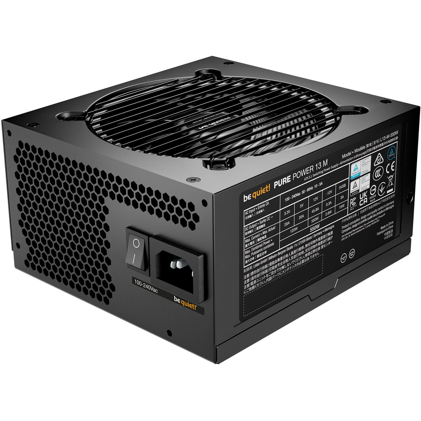 Be Quiet! pure power 13 m modulaire 550 watt voeding (zwart, 1x 12v-2x6, 2x pcie)