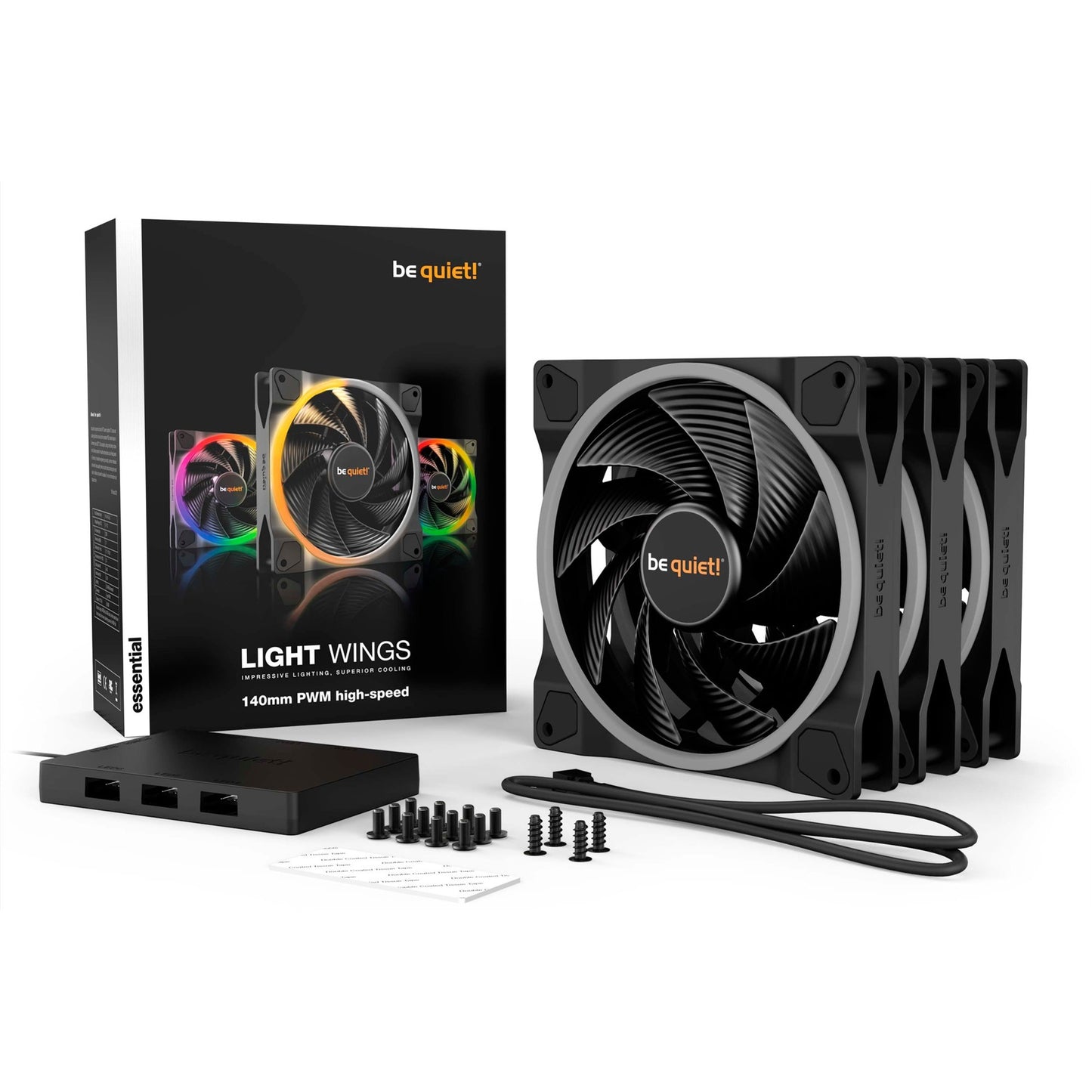 Be Quiet! light wings pwm high-speed rgb case fans (zwart, 3 stuks, 140 x 140 x 25 mm)