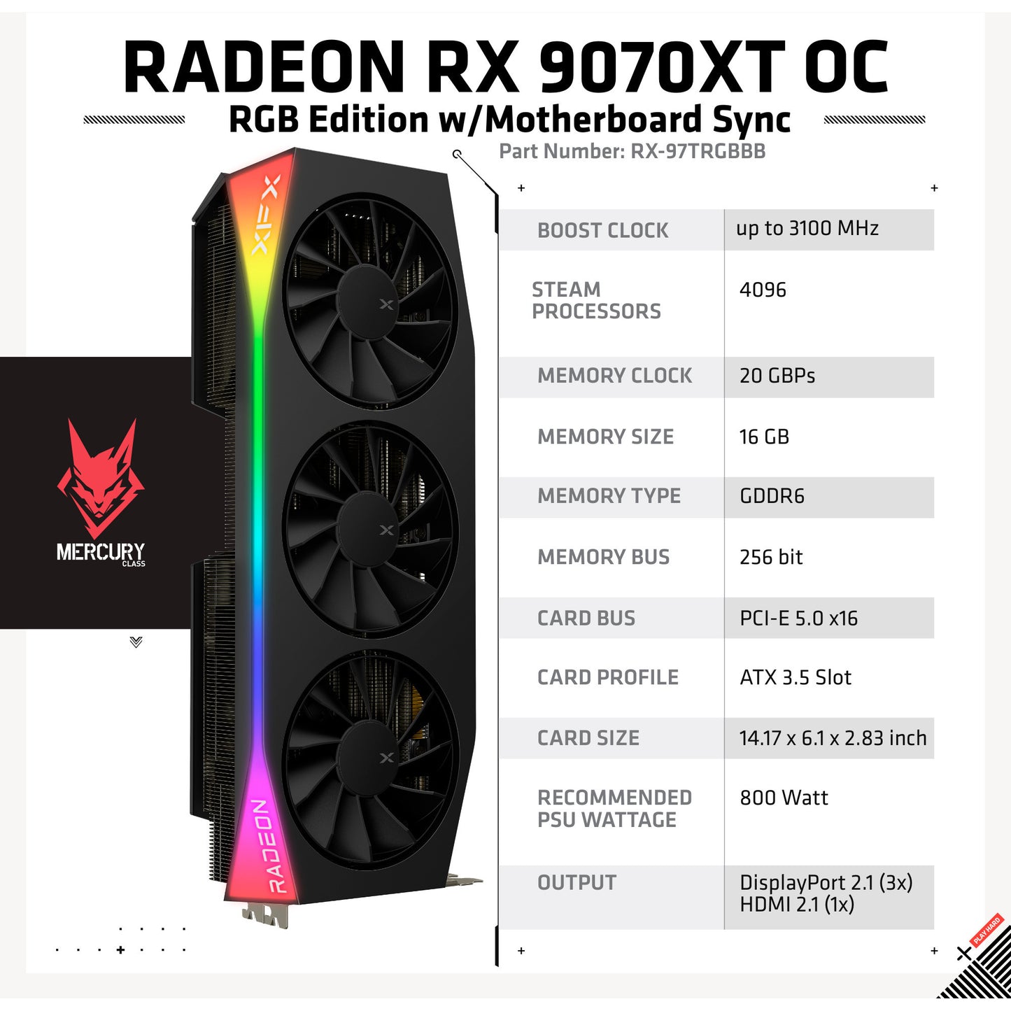 XFX radeon rx 9070 xt quicksilver grafische kaart (zwart, rdna4, gddr6, 3x displayport, 1x hdmi 2.1)