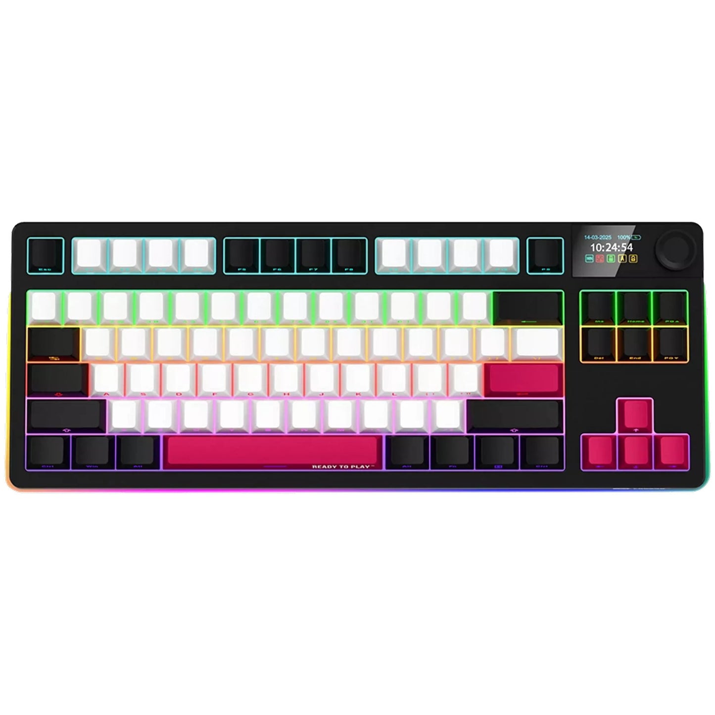LORGAR kbp70tklw rgb mechanisch gaming toetsenbord (zwart, us lay-out (qwerty), logar toxic purple, 80% (tkl), rgb, hot-swappable, pbt double-shot, bluetooth | 2.4ghz | usb)