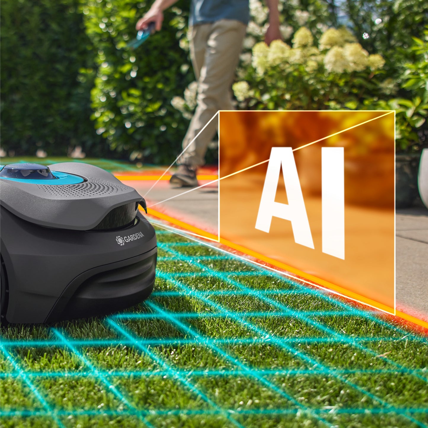 GARDENA smart sileno sense 400 m² robotmaaier (grijs turquoise, 19941-26, li-ion accu + basisstation inbegrepen, grensdraadvrije technologie)