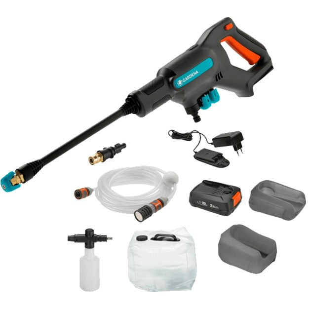 GARDENA aquaclean 24 18 v p4a premium set drukreiniger (grijs turquoise, 14800-31, accu inbegrepen)