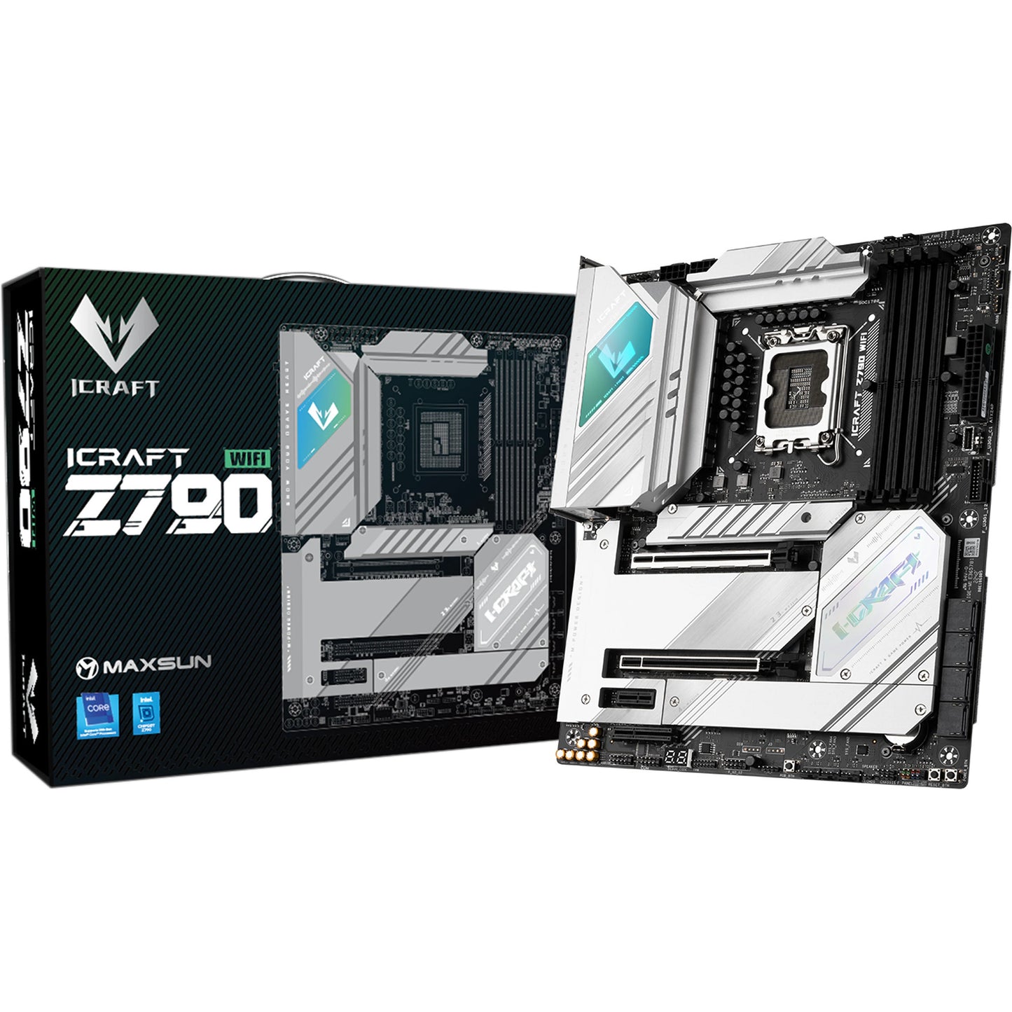 MAXSUN ms-icraft z790 wifi v2 socket 1700 moederbord (zwart, raid, 2x 2.5 gb-lan, wlan, bt, sound, atx)