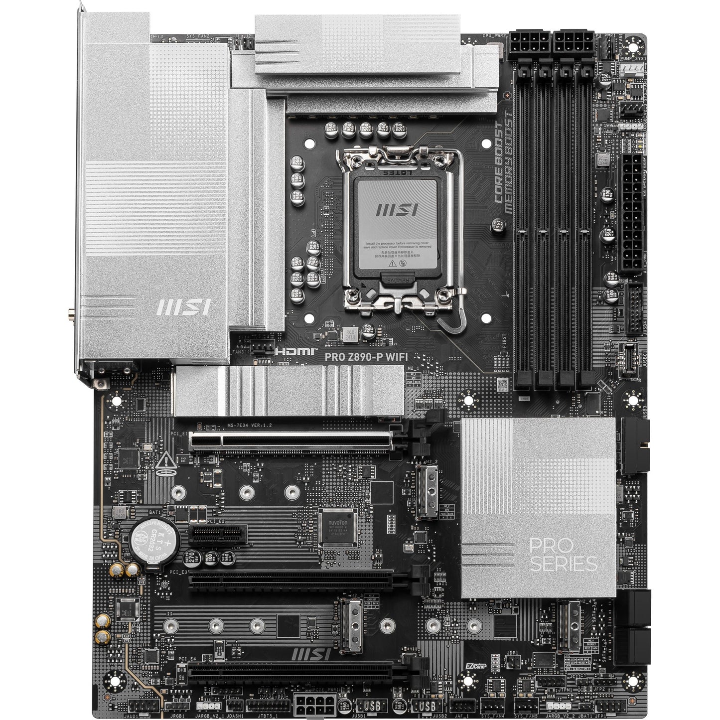 MSI pro z890-p wifi socket 1851 moederbord (zwart zilver, raid, 5gb-lan, wi-fi 7, bt, sound, atx)