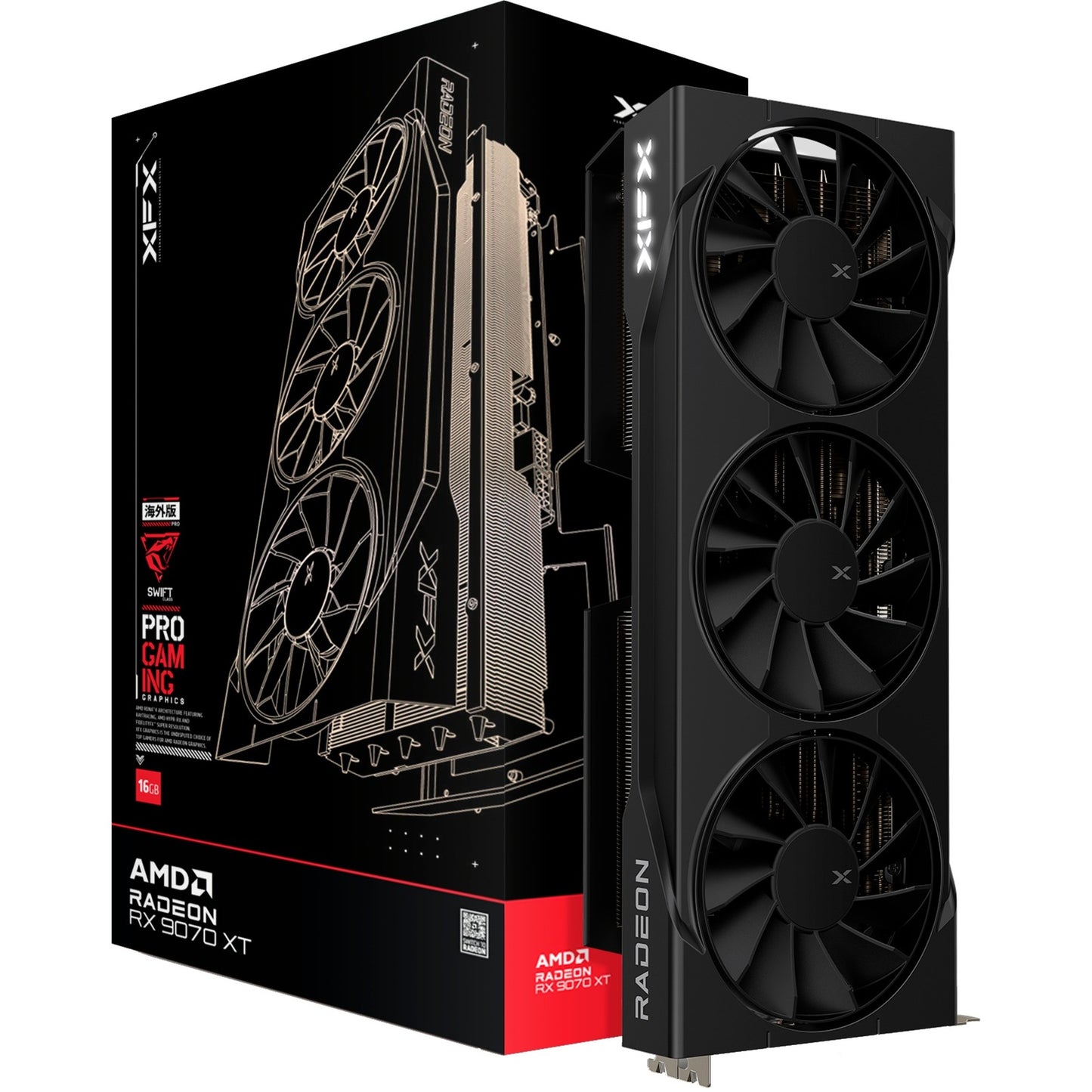 XFX radeon rx 9070 xt swift grafische kaart (zwart, rdna4, gddr6, 3x displayport, 1x hdmi 2.1)