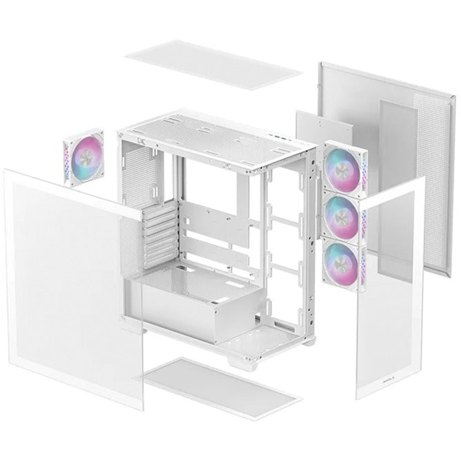 DeepCool cg580 4f midi tower behuizing (wit | 2x usb-a | 1x usb-c | rgb | tempered glass)