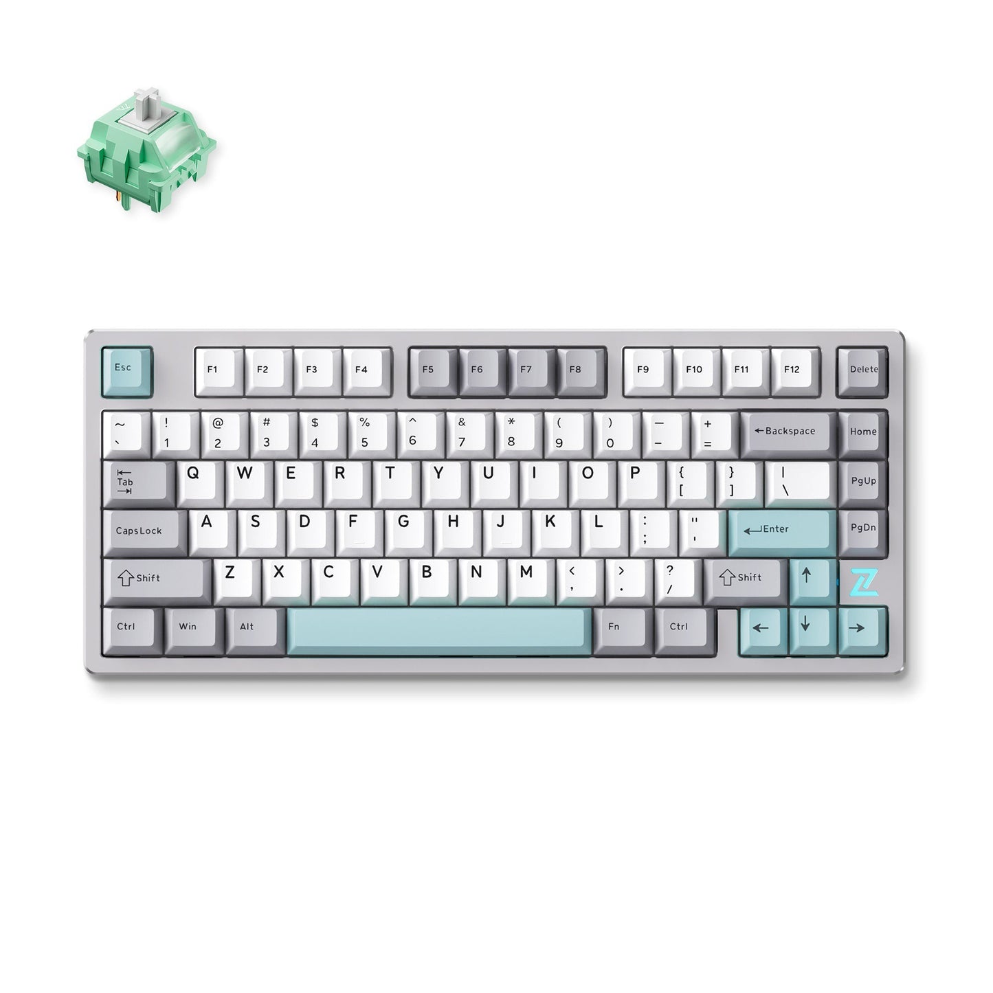 MCHOSE Z75S Gray Blue Cabbage Tofu Metal Top Cover Wireless Mechanical RGB toetsenbord (Grijs, US lay-out (QWERTY), KTT Cabbage Tofu V2, 75%, RGB, Hot swap, Double-shot PBT, draadloos | Bluetooth | USB-C)