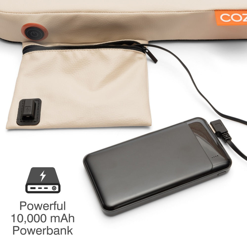 Cozy Jord Outdoor infrarood verwarmd draadloos zitkussen warmtekussen (Lichtbeige, Powerbank 10000 mAh)