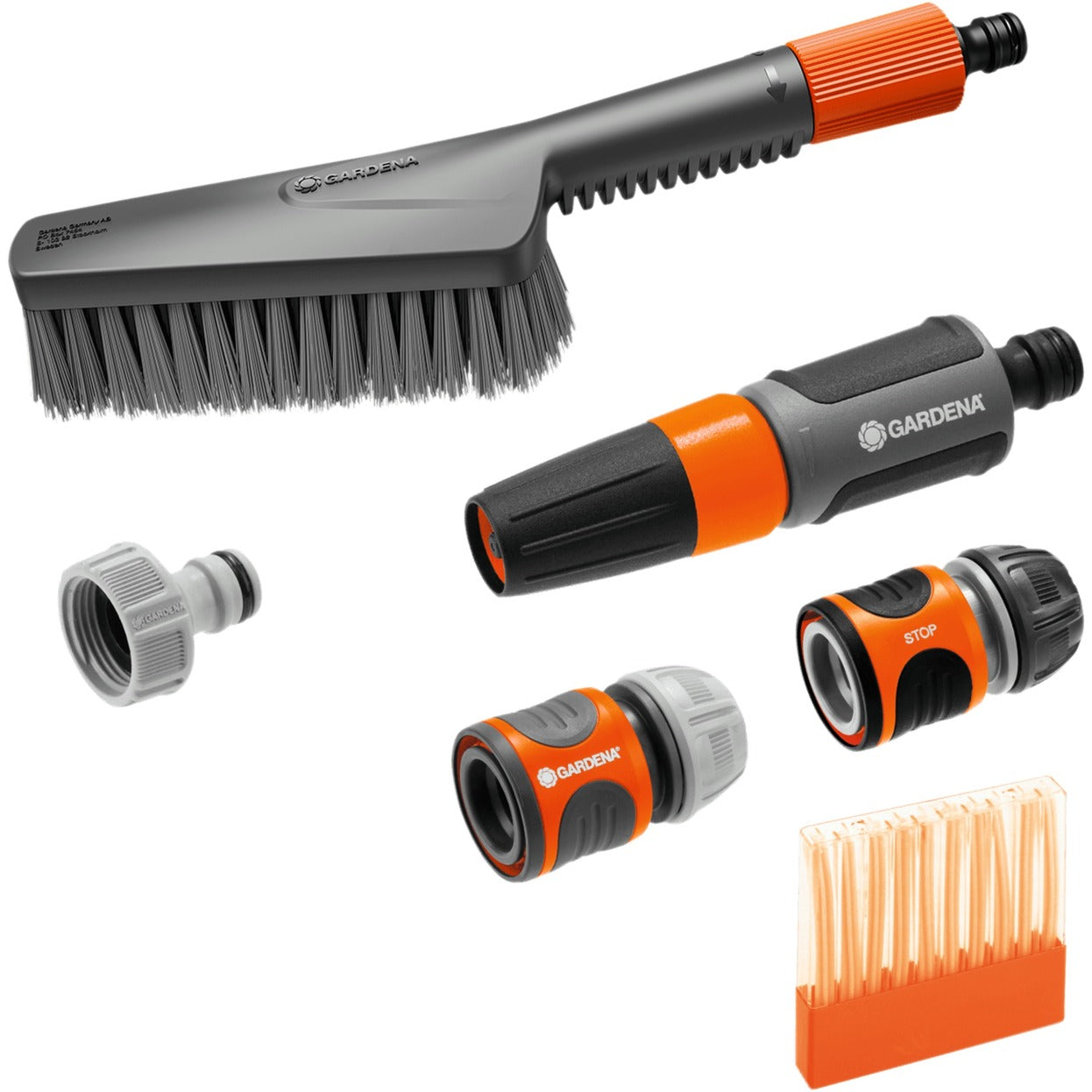 GARDENA cleansystem schoonmaakset met borstel s soft, zeepstaafjes en aansluitstukken wasborstel (grijs oranje, 18862-20)