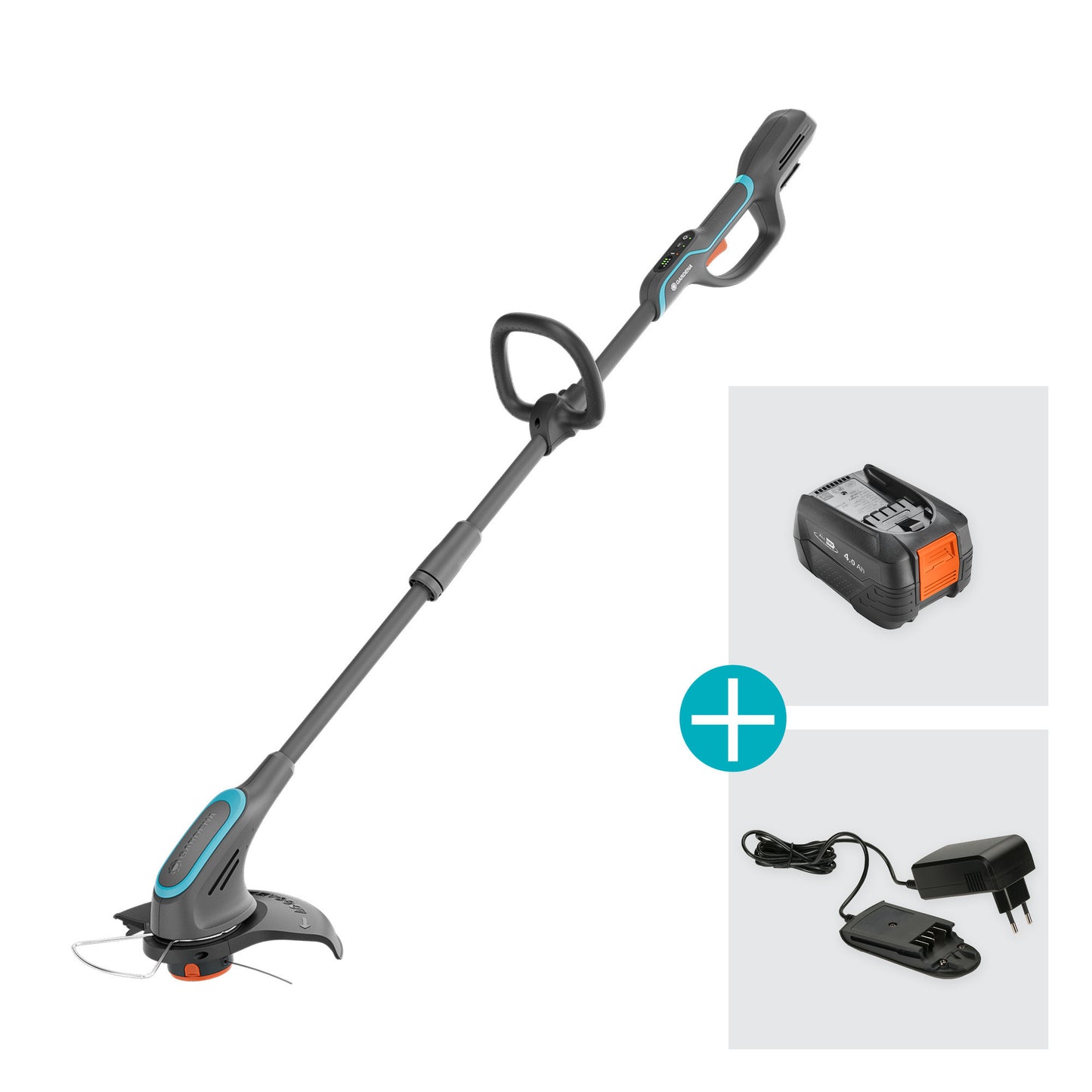 GARDENA powertrim 30 18v set 4.0 ah met 18v p4a accu grastrimmer (grijs turquoise, accu en lader inbegrepen)