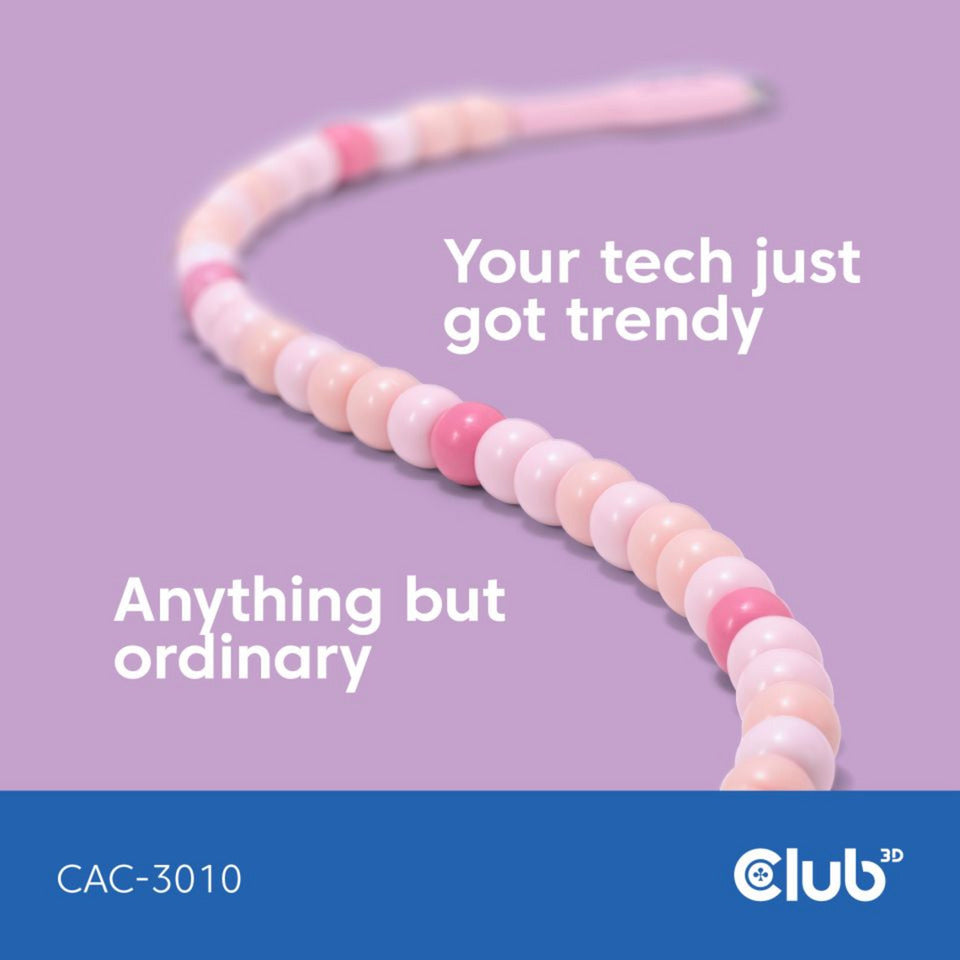 Club 3D usb-c beaded cable pink, 2 meter kabel (roze)