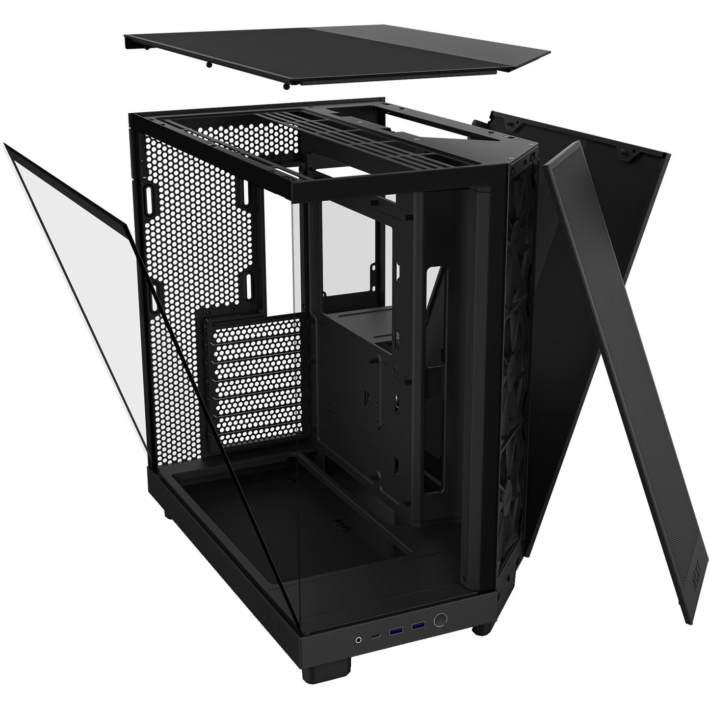 NZXT h6 flow midi tower behuizing (zwart | 2x usb-a | 1x usb-c | tempered glass)