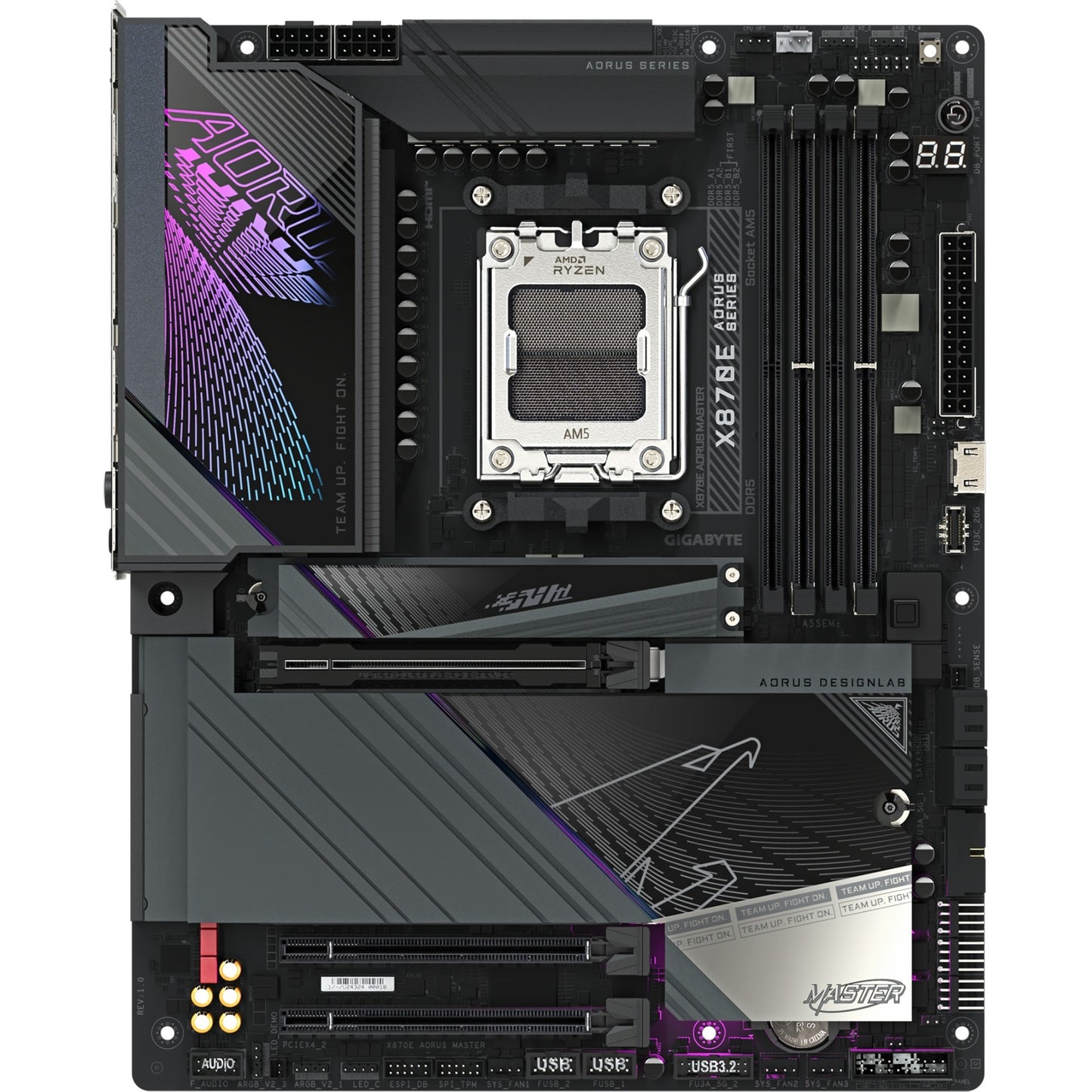 GIGABYTE x870e aorus master socket am5 moederbord (zwart, raid, 5 gb-lan, wi-fi 7, bt, sound, atx)
