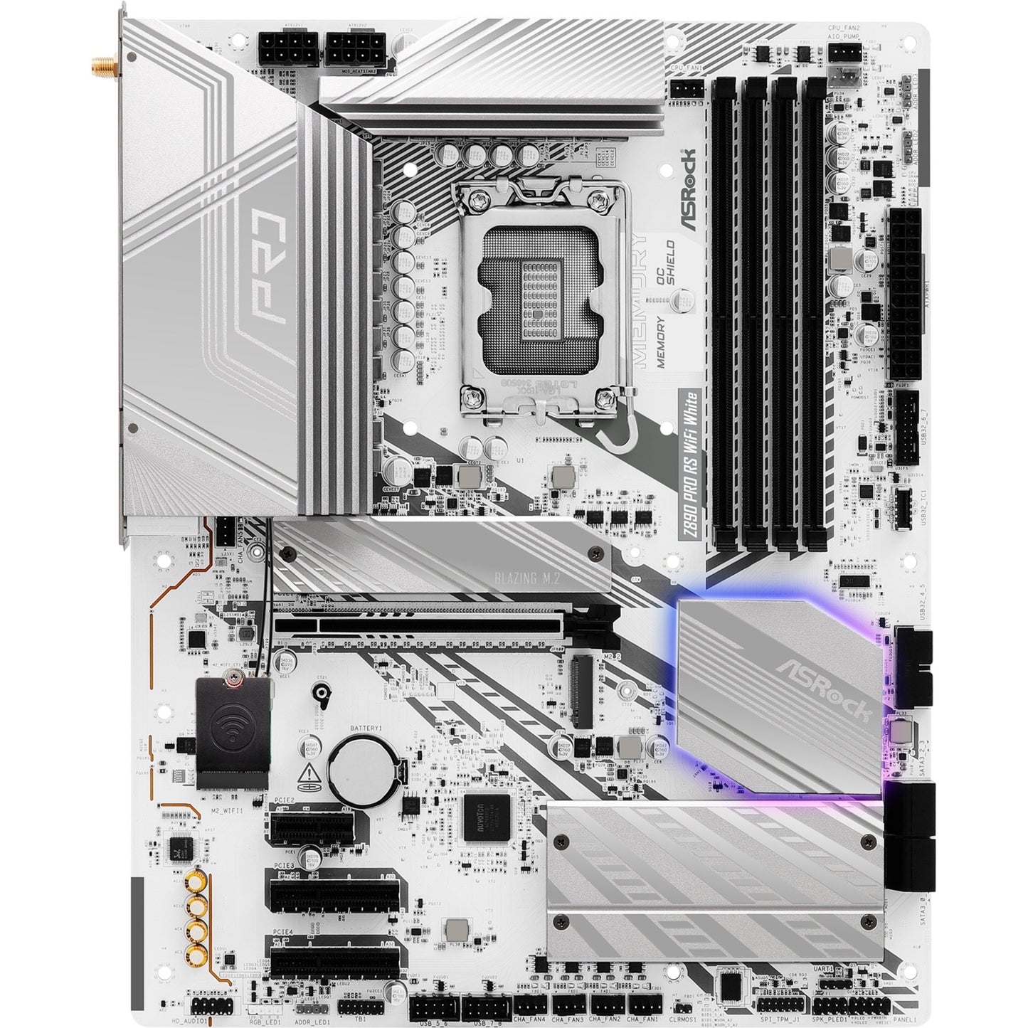 ASRock z890 pro rs wifi white socket 1851 moederbord (wit, raid, 2.5 gb-lan, wi-fi 6e, bt, sound, atx)