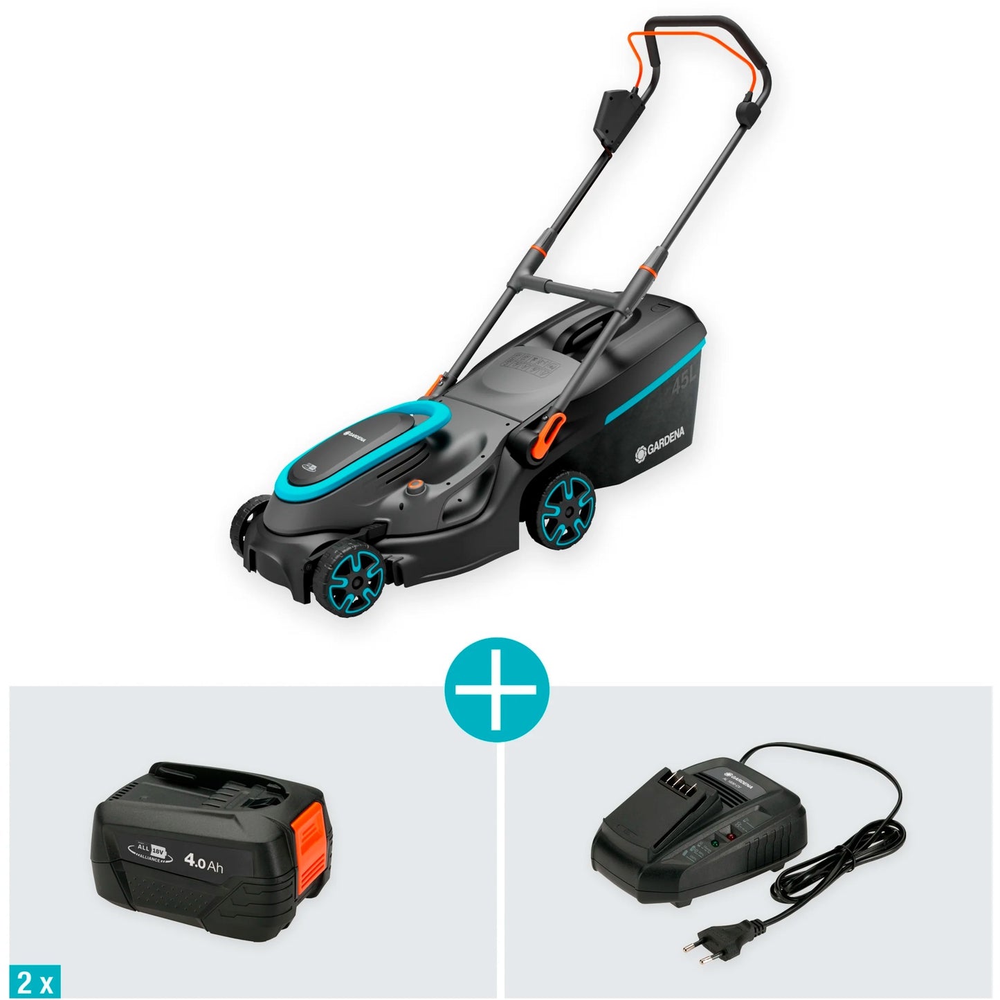 GARDENA accugrasmaaier powermax 37 36v p4a set (zwart grijs, 2x li-ion accu 4,0ah, power for all alliance)