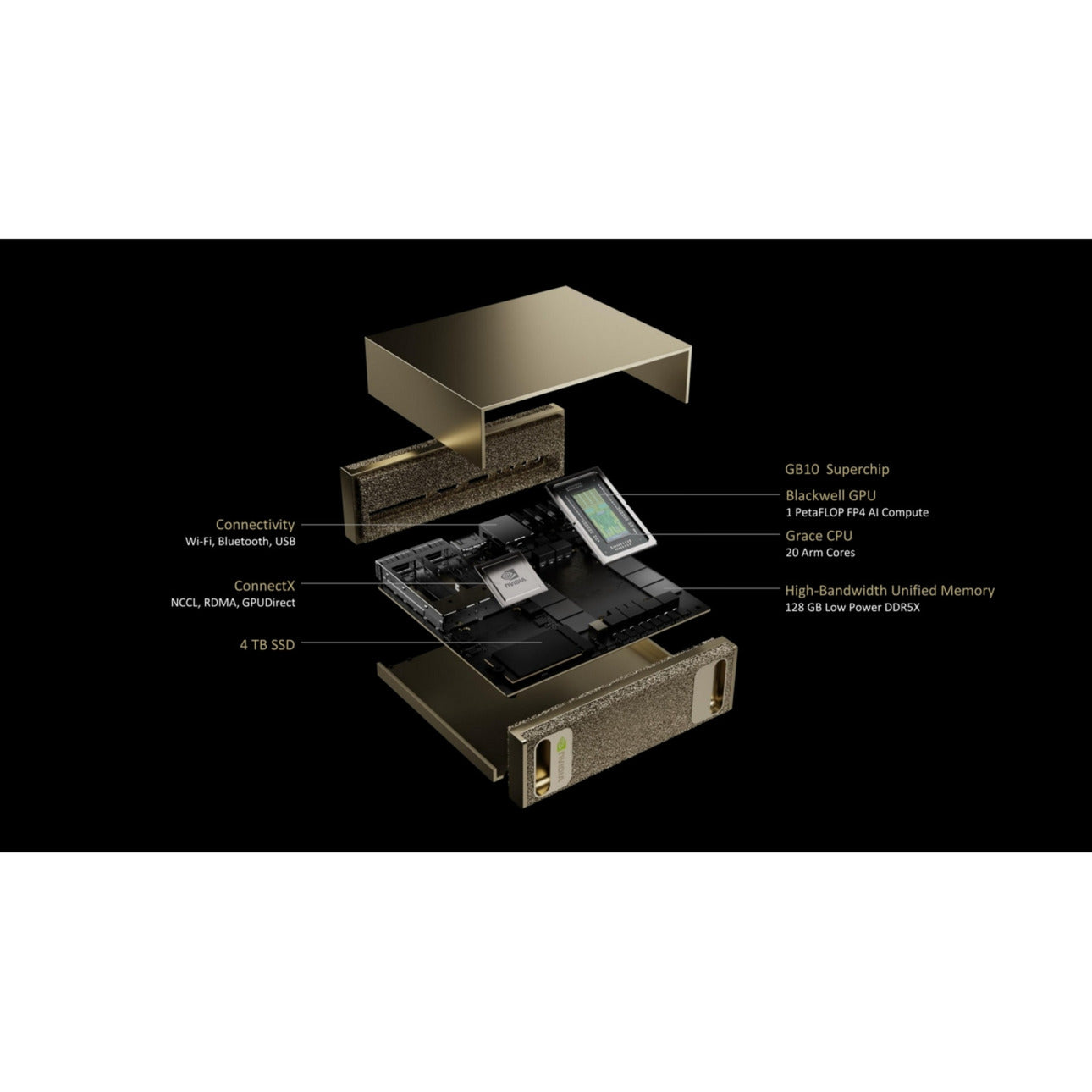 NVIDIA® dgx spark founders edition pc-systeem (goud | nvidia grace | nvidia blackwell | 128 gb | 4 tb ssd)