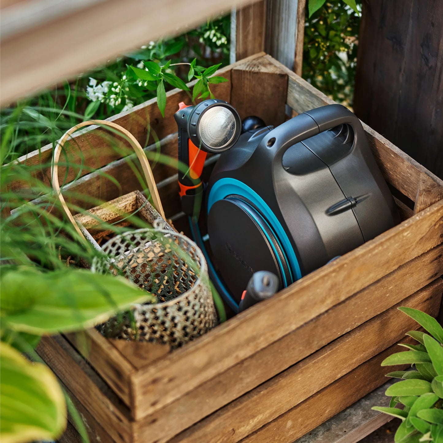 GARDENA draagbare slangenbox movematic slanghaspel (grijs turquoise, 18690-20)