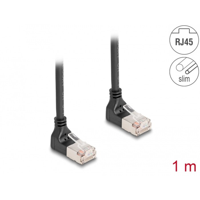 DeLOCK rj45 network cable cat.6a s ftp slim 90° upwards upwards angled 1 m kabel (zwart)