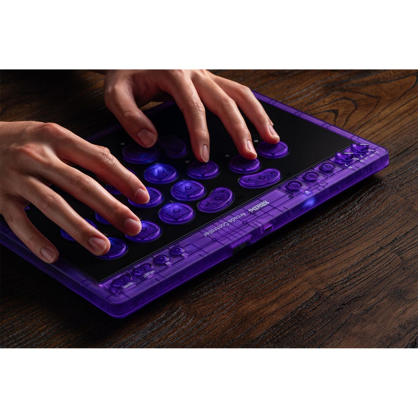 8BitDo arcade controller - transparent purple signature edition (paars transparant, 2.4 ghz bluetooth usb, nintendo switch 1 + 2, pc)