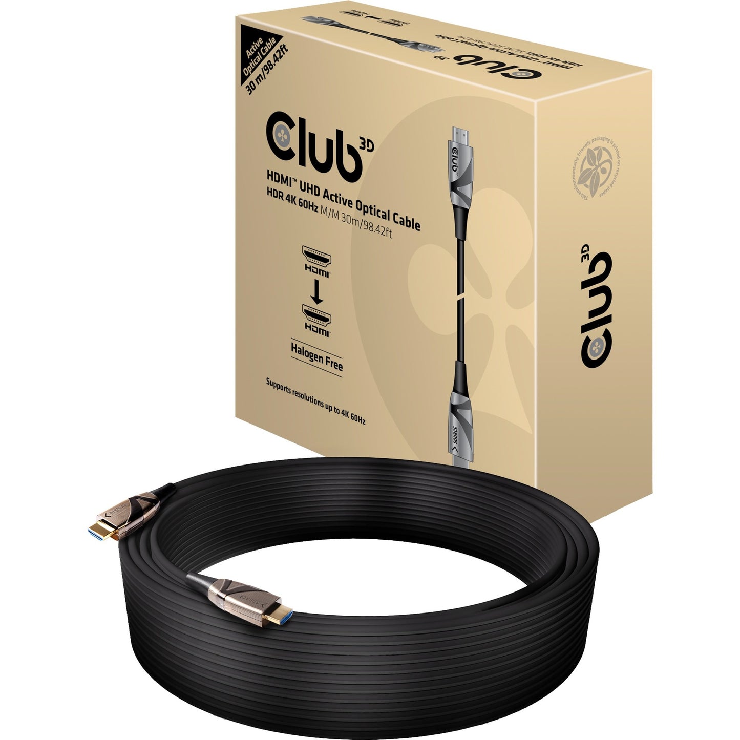 Club 3D hdmi 2.0 uhd active optical hdr kabel (zwart, 30 meter, 4k 60hz)