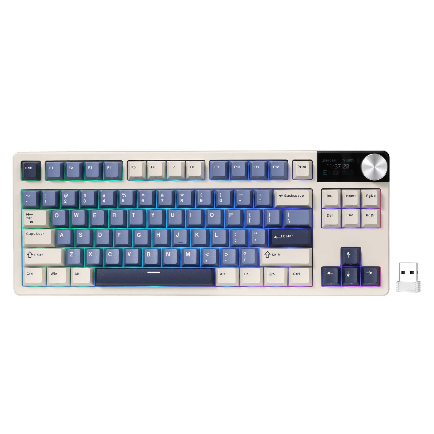 Royal Kludge S85 TKL draadloos gaming toetsenbord (US lay-out (QWERTY), 80% (TKL), Horizon Blue, Cloud switch, RGB, Hot swap, 2.4 GHz | USB-C | Bluetooth)
