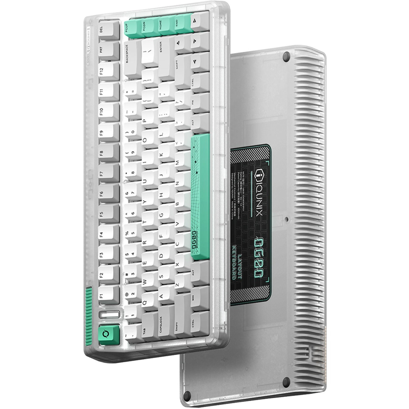 Iqunix OG80 Wormhole Wireless Mechanical Keyboard (Grijs, US lay-out (QWERTY), Cherry MX Red, 80% (TKL), RGB leds, Hot-swappable, PBT, 2.4GHz | Bluetooth 5.1 | USB-C)