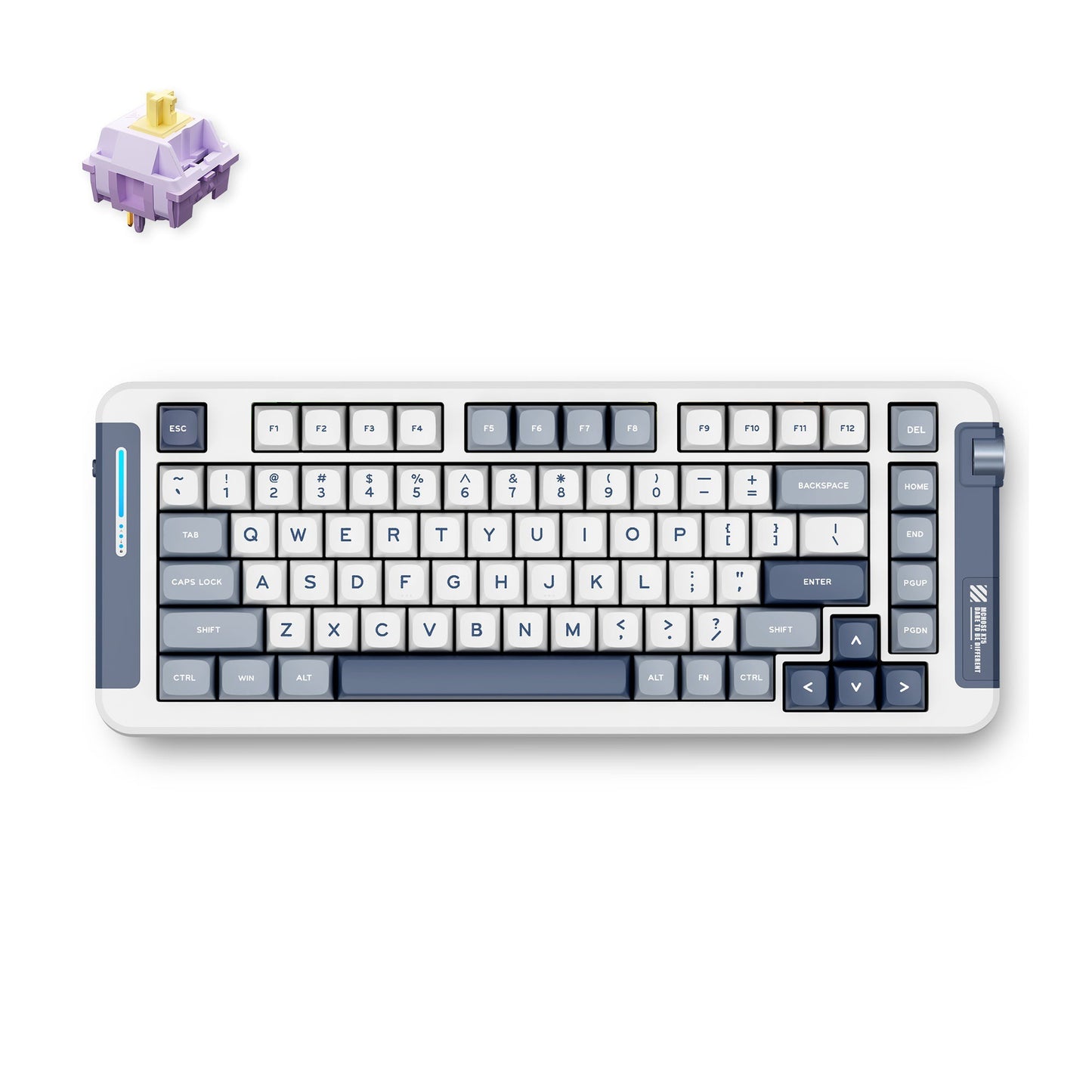 MCHOSE X75 Navy Blue Hyacinth Wireless Gasket Mount Mechanical RGB toetsenbord (Wit, US lay-out (QWERTY), KTT Hyacinth, 75%, RGB, Hot swap, Double-Shot PBT, draadloos | Bluetooth | USB-C)