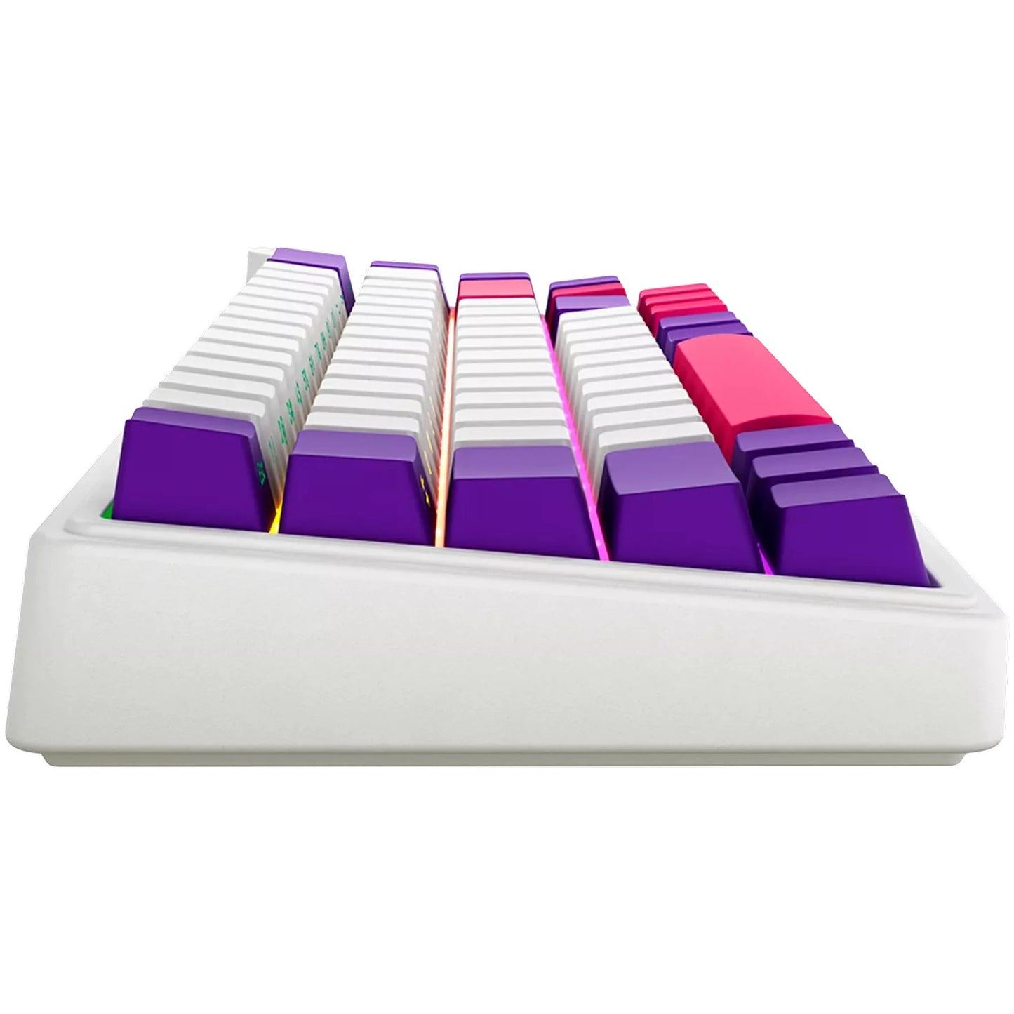 LORGAR kbp70mw rgb mechanisch gaming toetsenbord (wit, us lay-out (qwerty), logar toxic purple, 65%, rgb, hot-swappable, pbt double-shot, bluetooth | 2.4ghz | usb)