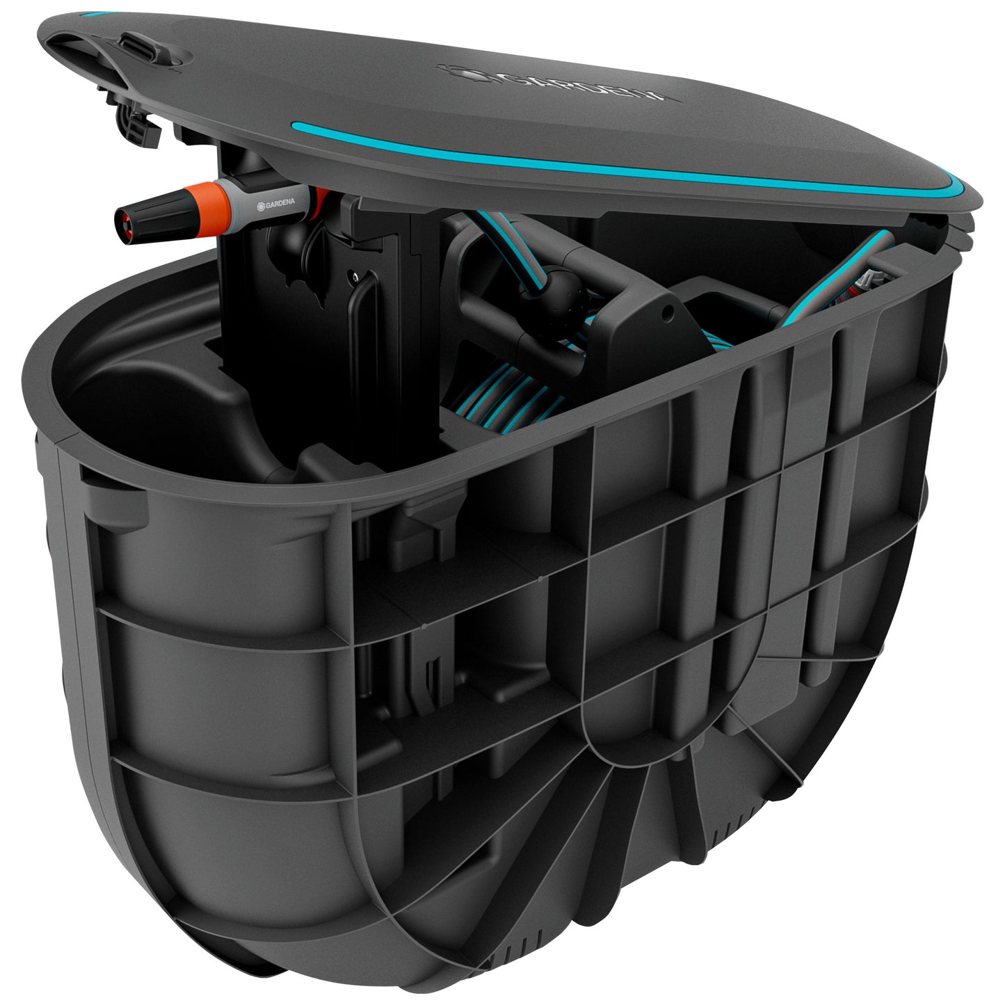 GARDENA undercover slangenbox rollup m, 20 meter slanghaspel (zwart turquoise)