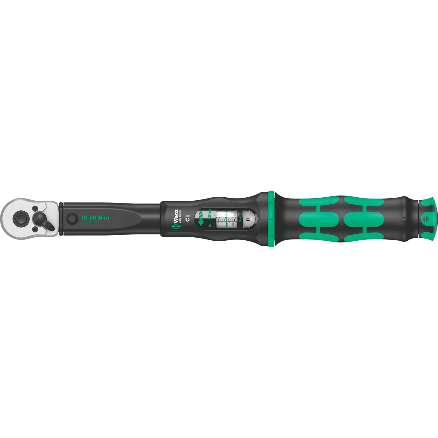 Wera click-torque c 1 draaimomentsleutel met omschakelratel, 10-50 nm (zwart groen, uitvoering 1 2 )