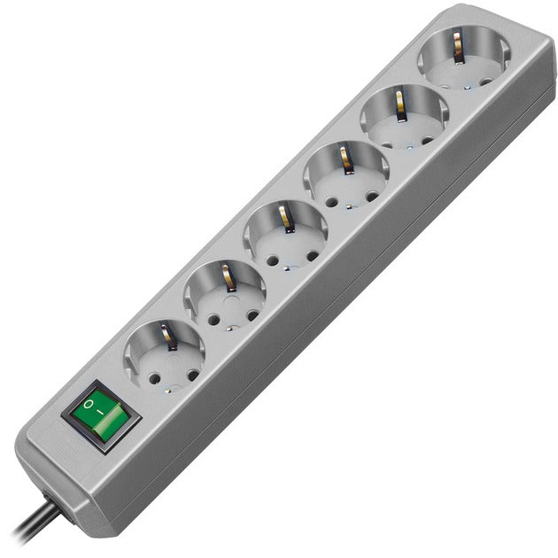 Brennenstuhl eco-line stekkerdoos 6-voudig (stekkerdoos met schakelaar en 1,5m kabel) zilvergrijs