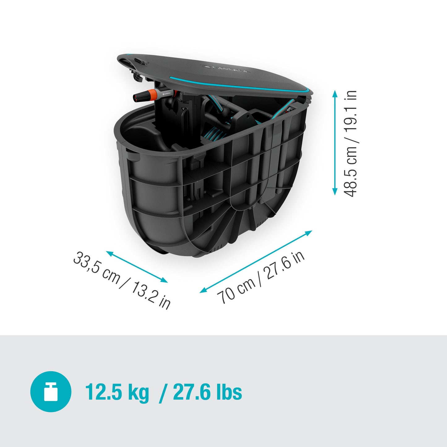 GARDENA undercover slangenbox rollup m, 20 meter slanghaspel (zwart turquoise)