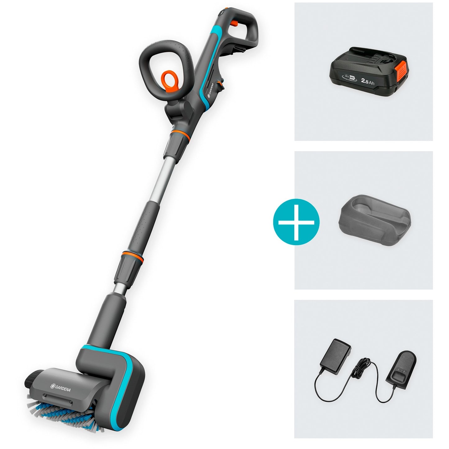 GARDENA accu-multireiniger aquabrush patio 03 18v p4a set vloerreiniger (grijs turquoise, 14841-20)