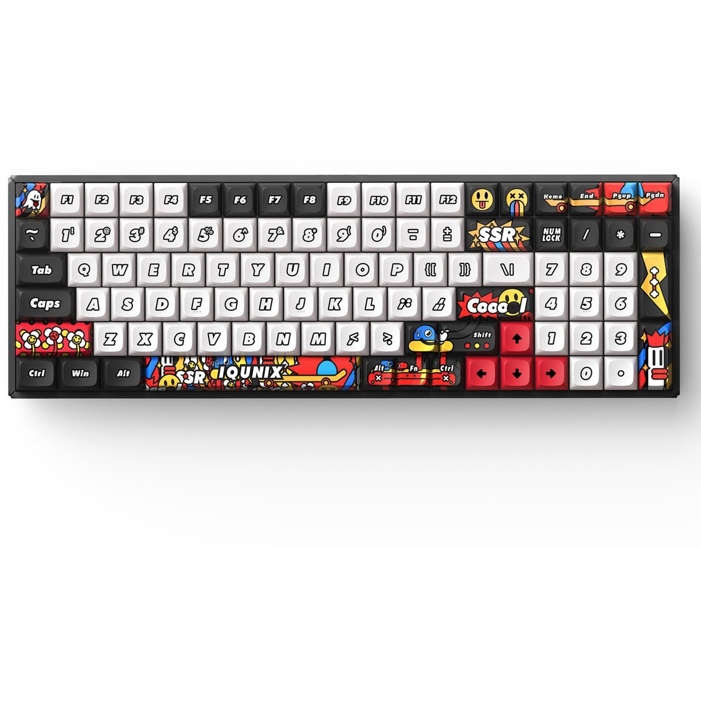 Iqunix F97 Graffiti Diary Wireless Mechanical Keyboard (Zwart, US lay-out (QWERTY), Cherry MX Red, 96%, RGB leds, Hot-swappable, PBT, 2.4GHz | Bluetooth 5.1 | USB-C)