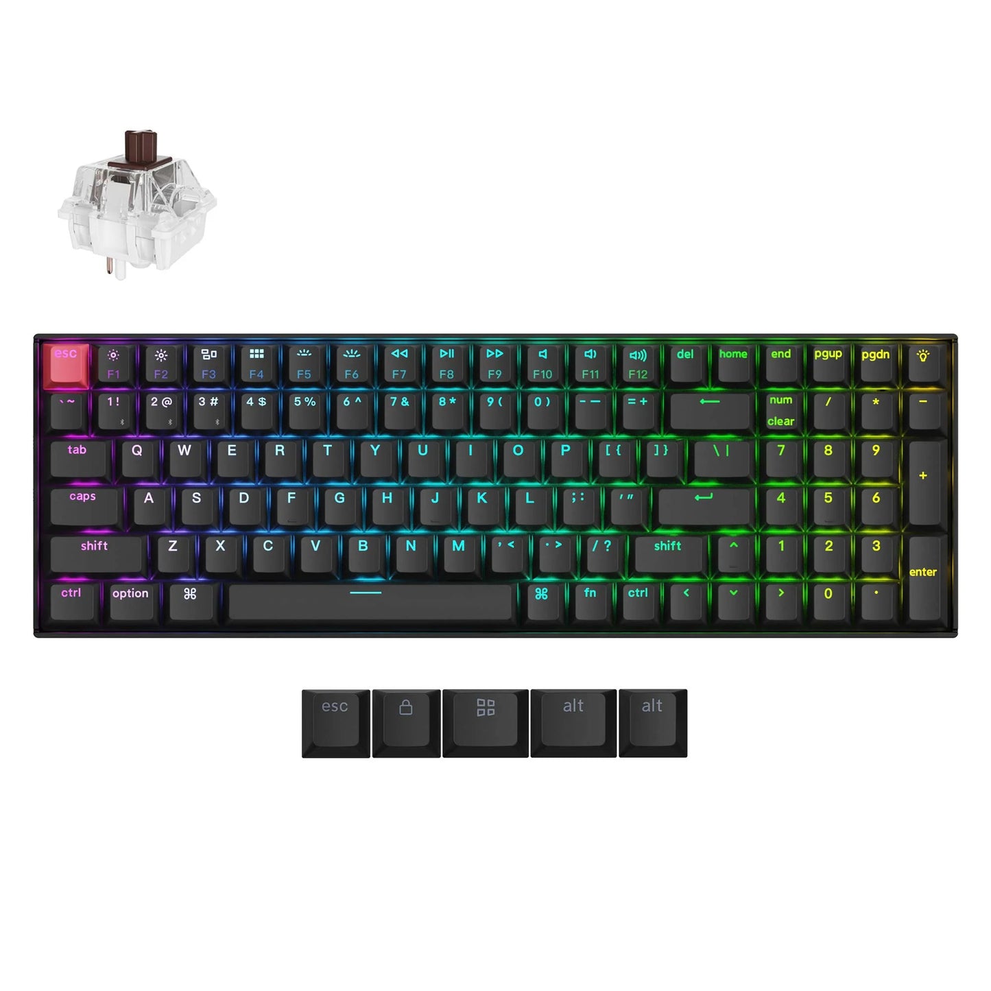 Keychron k4x-b3 rgb mechanisch toetsenbord (zwart, us lay-out (qwerty), super brown, 96%, rgb, cherry double-shot pbt keycaps, bluetooth | usb-c)