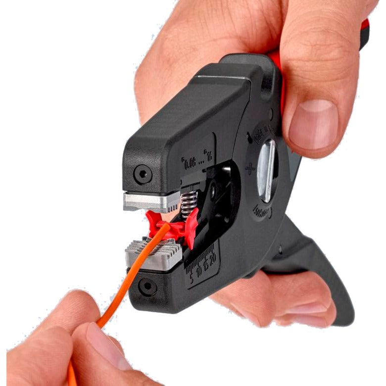 KNIPEX precistrip16 automatische afstriptang (zwart rood, geïntegreerde draadsnijder)