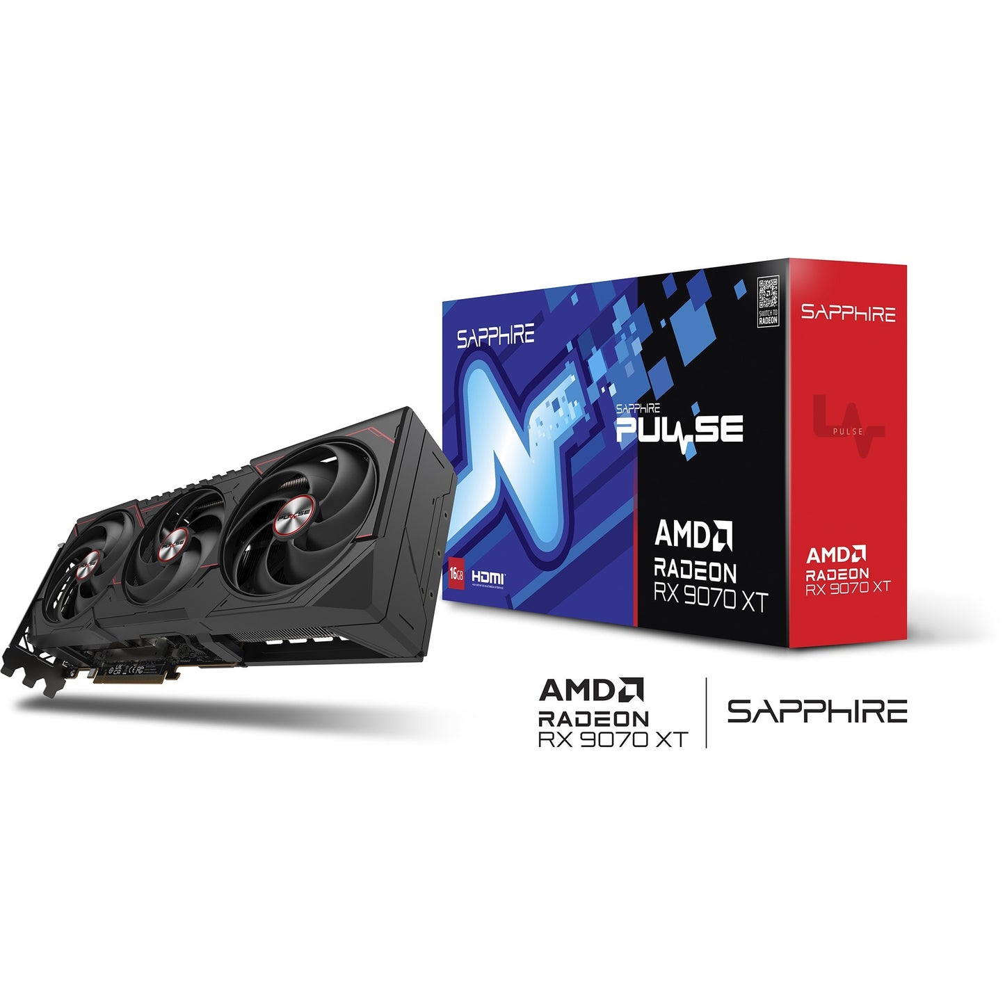 SAPPHIRE radeon rx 9070 xt pulse grafische kaart (zwart, 2x displayport, 2x hdmi 2.1, rdna4)